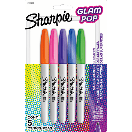 MARKER-PERMANENT, SHARPIE GLAM POP FINE, 5 COLOURS