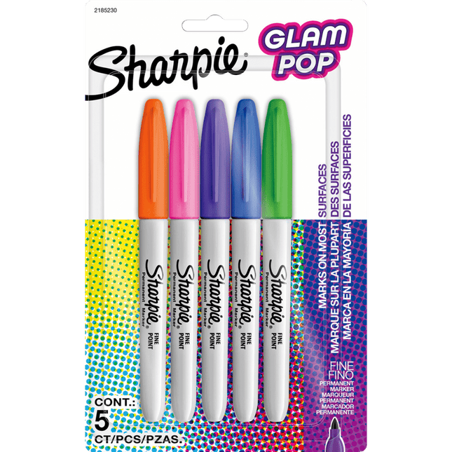 MARKER-PERMANENT, SHARPIE GLAM POP FINE, 5 COLOURS