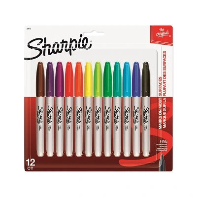 Jeu De 12 Marqueurs Permanents Sharpie(Md), Pointe Fine, Couleurs Variées