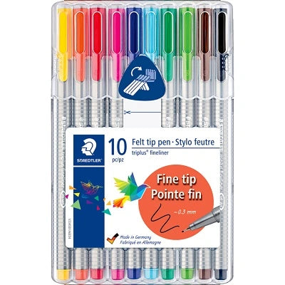 Staedtler® triplus® Fineliner Marker, Assorted Colors, 10/Pack
