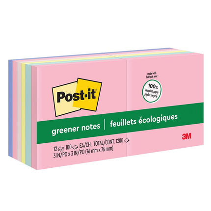 More sustainable Post-it® Notes - soft hues collection 3 x 3 in 100-sheet pad (12-pack)