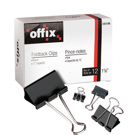 Offix® Foldback Clips 1" (1/2" cap.)