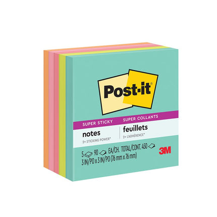 Post-it® Super Sticky Notes - Miami Collection 3 x 3 in. pad of 90 sheets (pack of 5) 