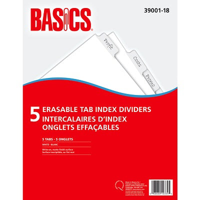 Intercalaires D'Index À 5 Onglets Effaçables De Basics, Blanc