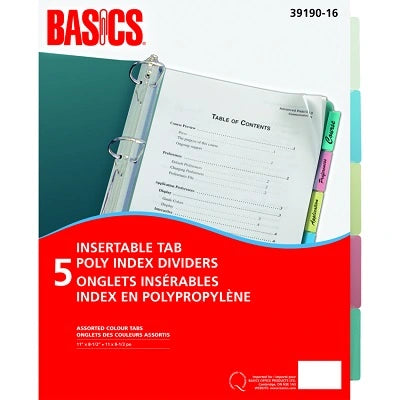 Index Dividers-Basics Brand Poly 5 Tabs Assorted Colors