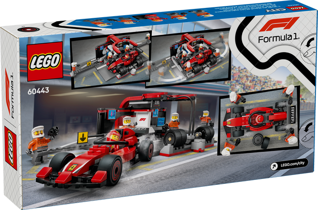 Lego City 60443 L’arrêt au stand et les mécaniciens de F1® avec la voiture Ferrari