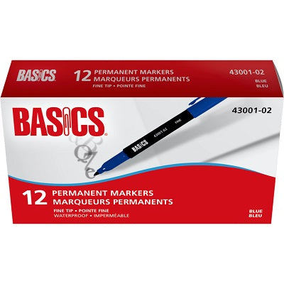 Marqueurs Permanents Genre Stylo De Basics, Pointe Fine, Bleu, 12/Bte