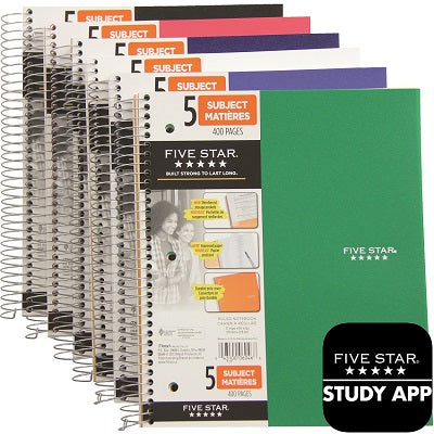 Cahier De Notes À 5 Sujets Five Star De Mead, 8, 5 X 11 Po, 400 Pages
