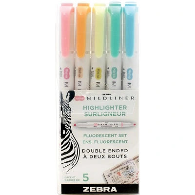 Surligneurs À Double Extrémité Zebrite De Zebra, Couleurs Fluorescentes Assorties, 5/Pqt