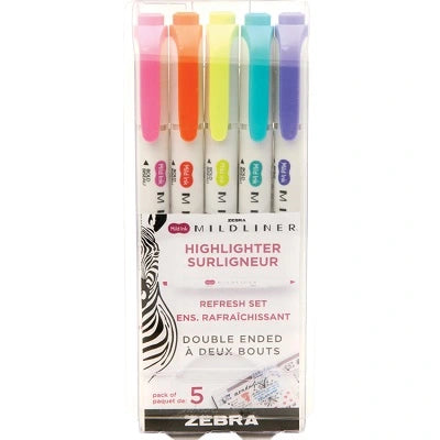 Surligneurs À Double Extrémité Mildliner De Zebra, Couleurs Rafraîchissantes Assorties, 5/Pqt