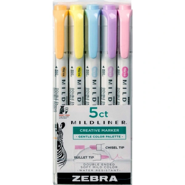 Highlighter-Mildliner Assorted, Gentle Colours 5/Pack