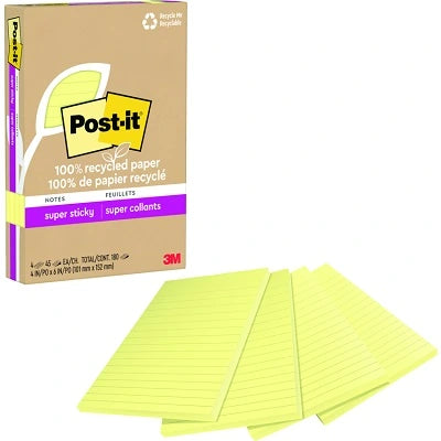 Notes-Post-It Super Sticky 4X6 Lined Canary 4-Pack