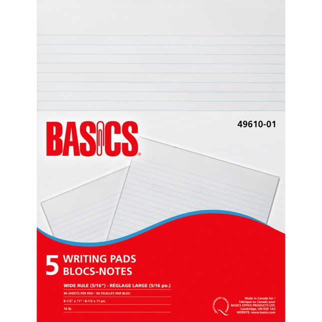 Bloc-notes à calculs - Règlure large format lettre, marque Basics, paquet de 5 (66400)