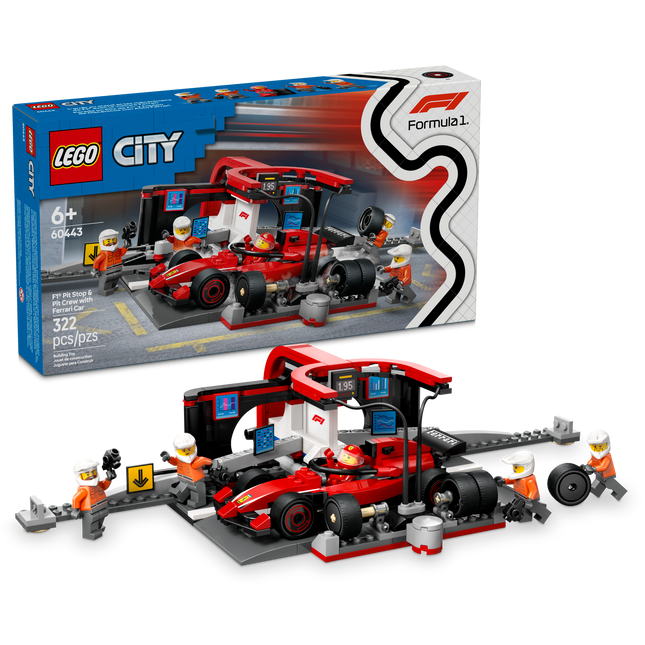 Lego City 60443 L’arrêt au stand et les mécaniciens de F1® avec la voiture Ferrari