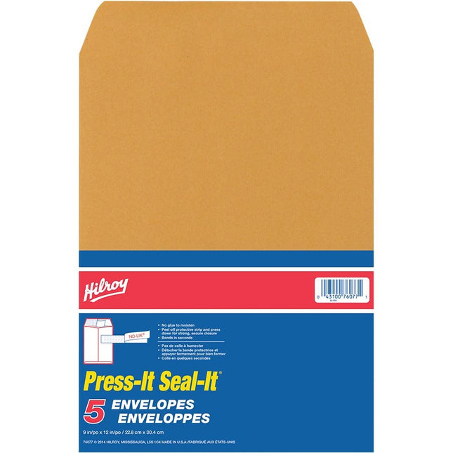 Enveloppe kraft Press-it Seal-it® 9x12'' 5/Pqt