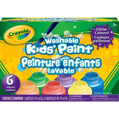 Crayola® Washable Paint, 6 Glitter Colors, 59 ml Bottles 