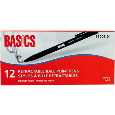 Stylo Rétractable Basics Pte Moyenne Noir Boîte De 12