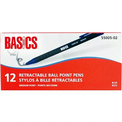 Basics Retractable Pen Medium Point Blue Box of 12 