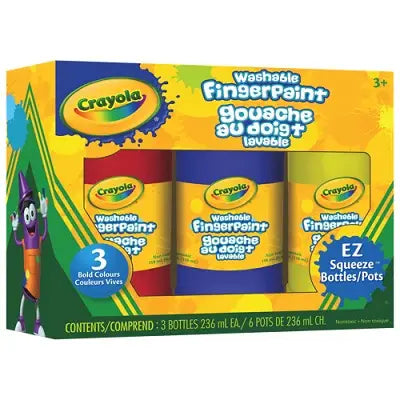 Gouache Au Doigt Lavable Crayola(Md), 3 Couleurs Variées, Bouteilles De 8 Oz