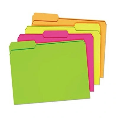 Pendaflex® Glow File Folders, Letter Size, 1/2 Cut, Assorted Neon Colors, 24-Pack 