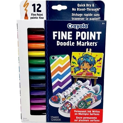 Marker-Crayola Permanent, Doodle Fine Point 12/Pk