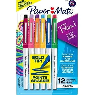 Paper Mate Flair Markers, Assorted, 12/Pack 