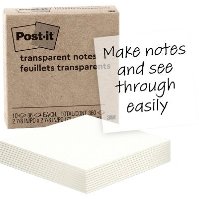 Notes-Post-It, 3" X 3" Transparent 10/Pk