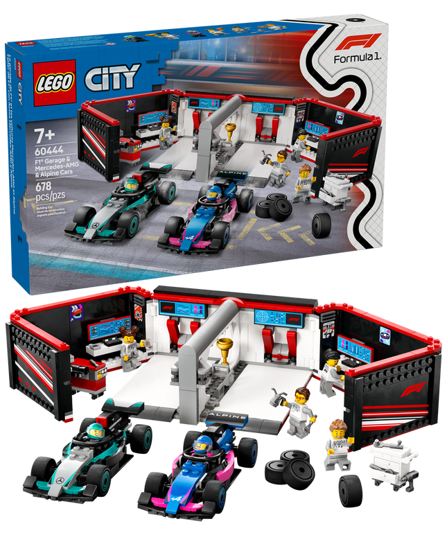 LEGO® City Le garage de F1® et les voitures Mercedes-AMG et Alpine, ensemble de jeu de voitures 60444