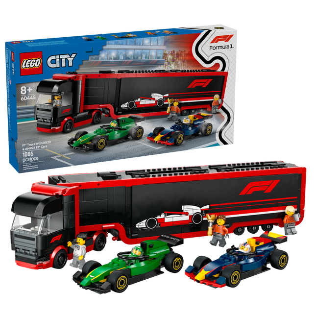 LEGO® City Le camion de F1® avec les voitures de F1® RB20 et AMR24, ensemble de transporteur de course