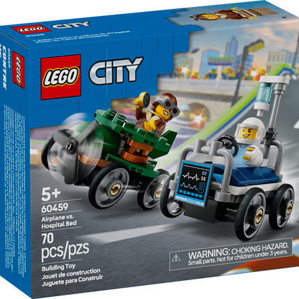 LEGO® City Ensemble de course L’avion contre la voiture-lit d’hôpital, jouet de caisses à savon 60459