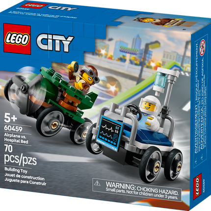 LEGO® City Ensemble de course L’avion contre la voiture-lit d’hôpital, jouet de caisses à savon 60459