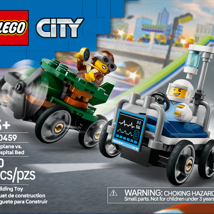 LEGO® City Ensemble de course L’avion contre la voiture-lit d’hôpital, jouet de caisses à savon 60459