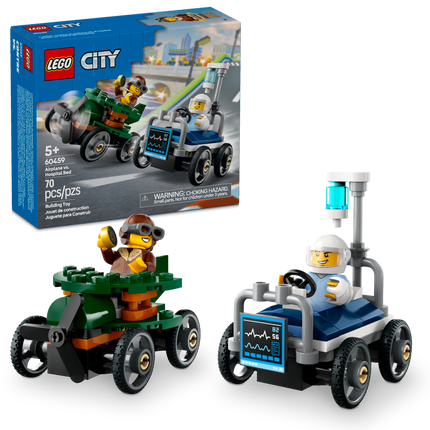 LEGO® City Ensemble de course L’avion contre la voiture-lit d’hôpital, jouet de caisses à savon 60459