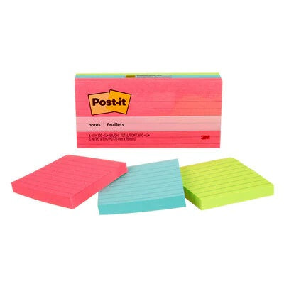 Feuillet De 100 Feuilles Lignées De Post-It 3Po X 3Po, Capetown, 6/Pqt.