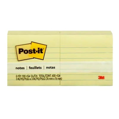 Feuillet De 100 Feuilles Lignées De Post-It 3Po X 3Po, Jaune, 6/Pqt.