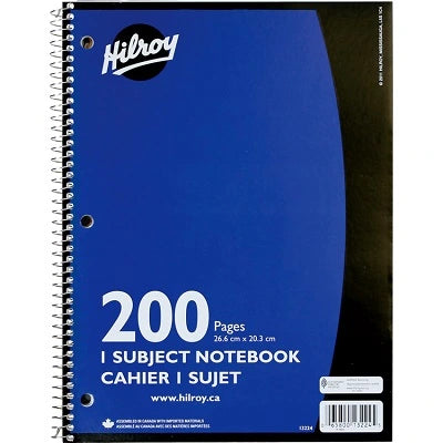 Notebook-Coil, 1-Subject 10.5X8 200 Page 3-Hole, Blue