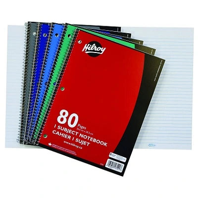 Hilroy 1-Subject Spiral Bound 3-Hole Punched Notebook, 10-1/2 x 8 in, 80 Pages 
