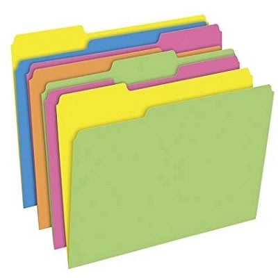 Paquet De 24 Chemises Twisted Glow Pendaflex(Md), Format Lettre, Coupe 1/2, Couleurs Néon Variées