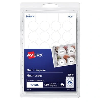 Etiquettes Multi-Usages Amovible, Blanc 3/4", Rond 480/Pqt