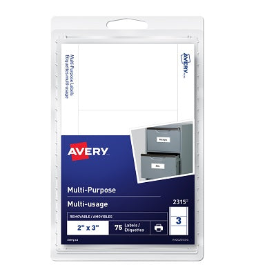 Etiquettes Multi-Usages Blanc Amovible 3" X 2"  75 / Pqt