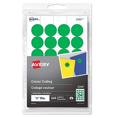 Code Étiquettes-Couleur, Diamètre 3/4 ", Vert 240 / Pk