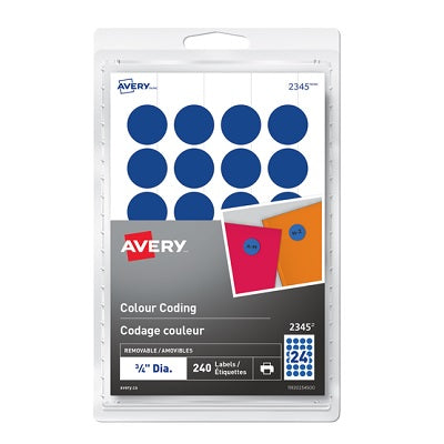 Etiquettes Codes Couleur, Diametre De 3/4", Bleu, 240/Pqt