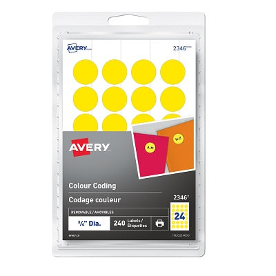 Étiquettes-Code Couleur, Diamètre 3/4 "Jaune 240 / Pk