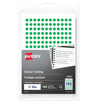 Étiquettes - Code Couleur, Diamètre 1/4 Po, Vert 768/Pqt