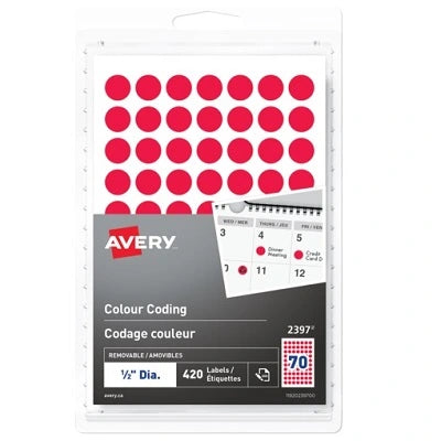 Etiquettes-Code De Couleur, Diametre De 1/2", Rouge, 420/Pqt
