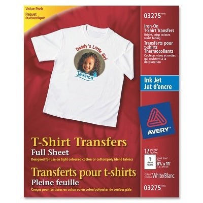 Feuilles De Transfert Pour T-Shirt D'Avery, 8-1/2" X 11 Po, 12/Pqt