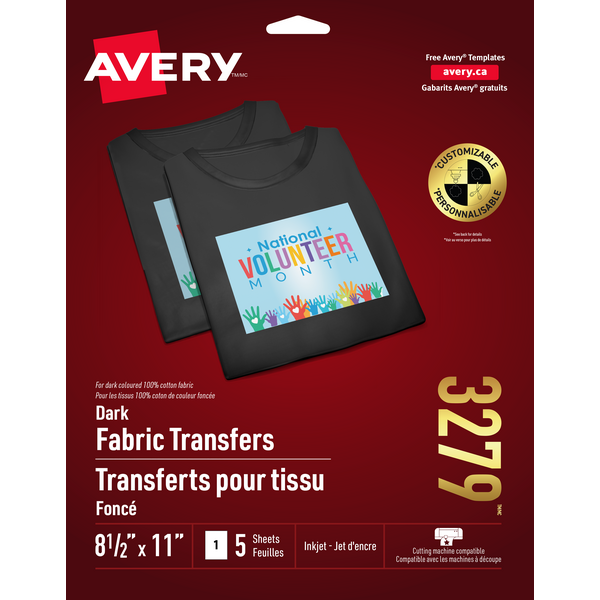 Feuilles De Transfert Pour T-Shirt D'Avery, 8-1/2 X11 Po, 5/Pqt