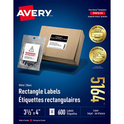 Étiquettes D'Adresse Trueblock De Avery, 3-1/3 X 4 Po (600 Étiquettes), Laser, Blanc, 100 Feuilles/Boîte