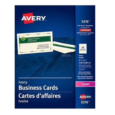 Cartes D'Affaires Pour Laser D'Avery, Ivorie, 250/Pqt