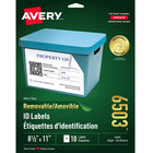 Étiquettes D'Identification Amovible D'Avery, 8-1/2 X 11 Po, 10/Pqt